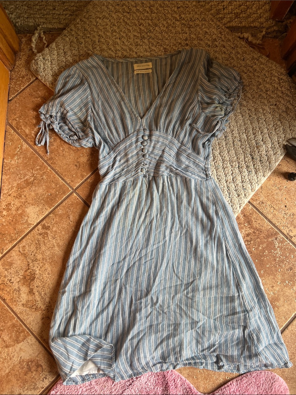 Urban Outfitters Blue & White Striped V-Neck Midi Dress
